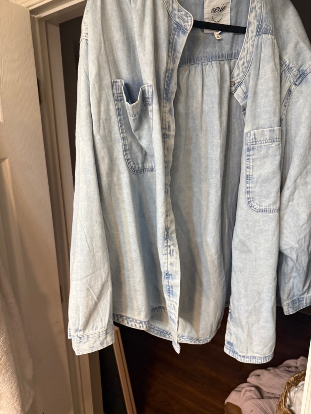 aerie Light Wash Denim Button-Down Shirt